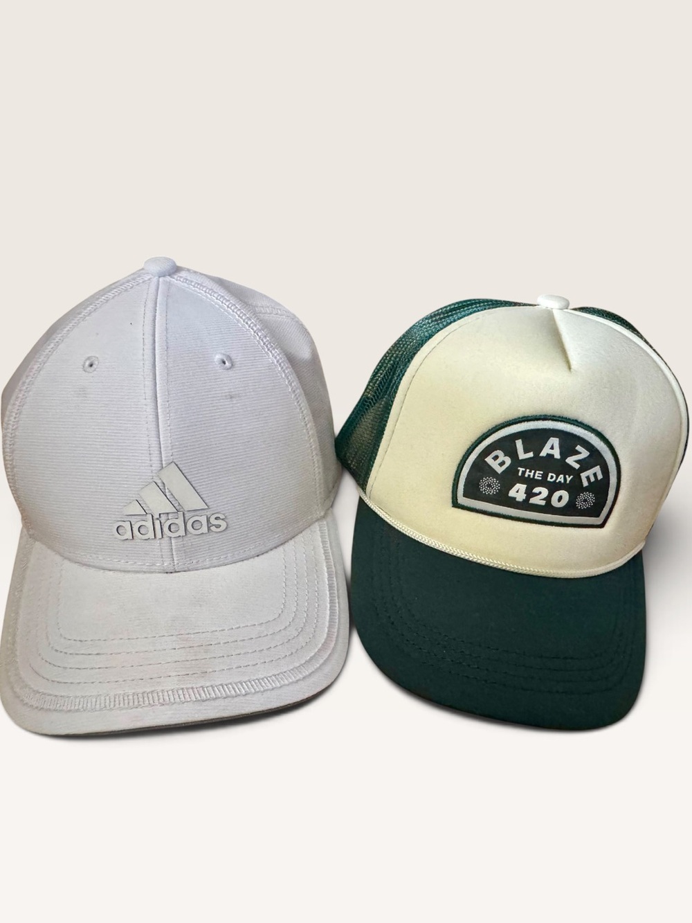 Adidas & Blaze Lot Of 2 Caps White Trucker  OS Adjustable Baseball Cap